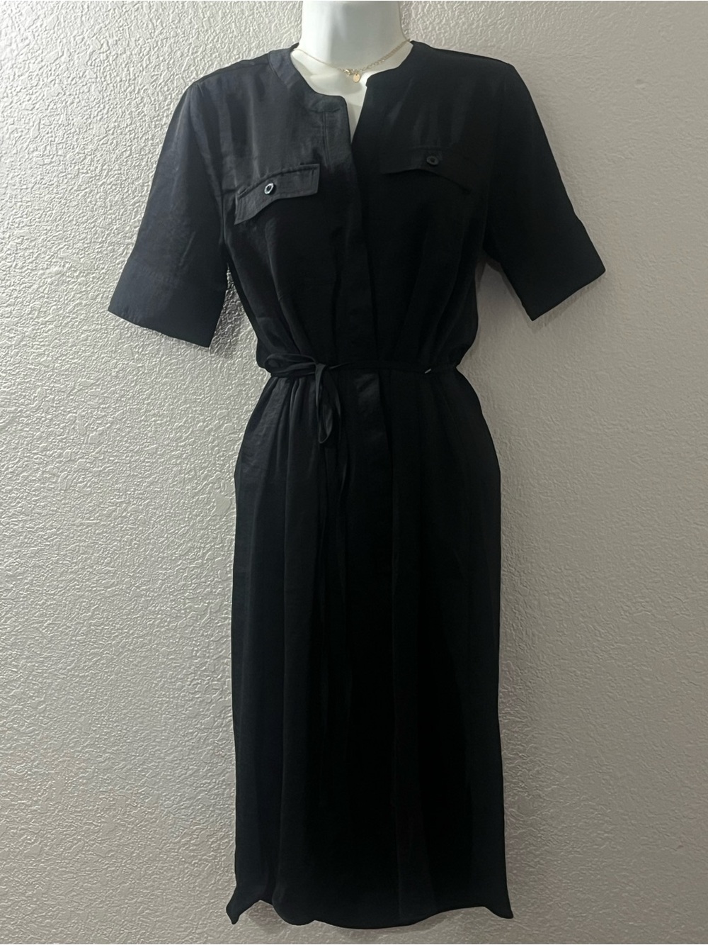 Simply Vera Vera Wang Black Tie-Waist Midi Shirt Dress